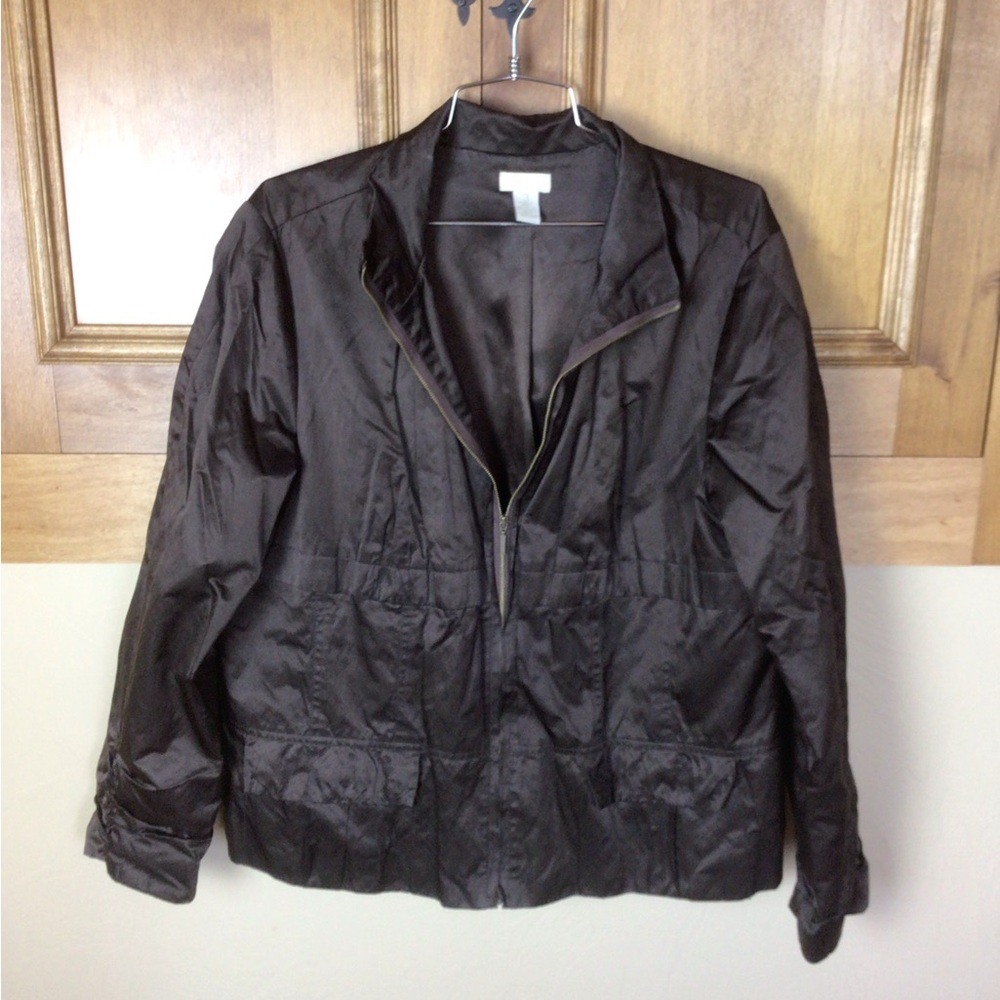 Chicos 3 chocolate brown metallic sheen front zip Jacket